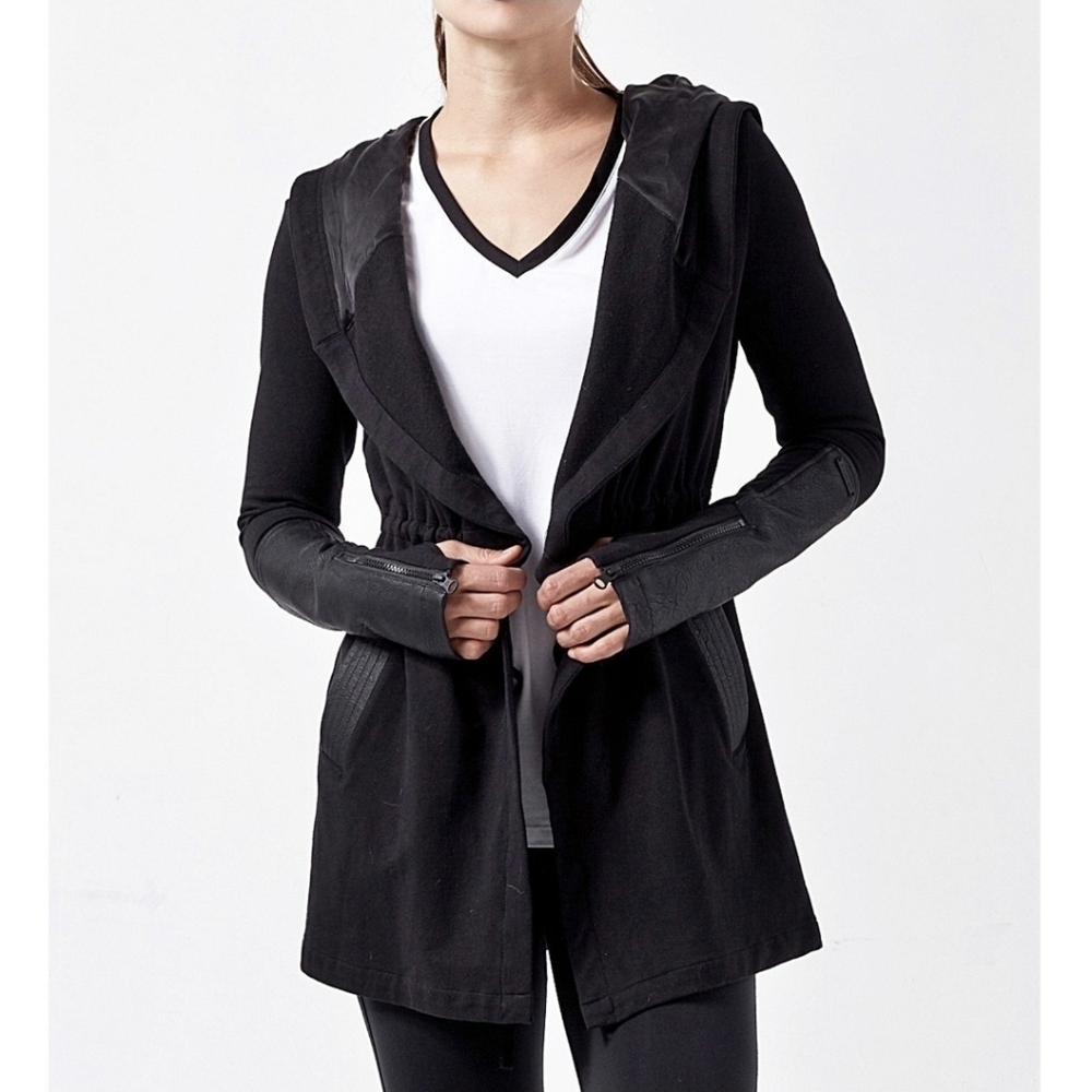 Blanc Noir Black Traveler Hooded Wrap Jacket Size L - Picture 9 of 10